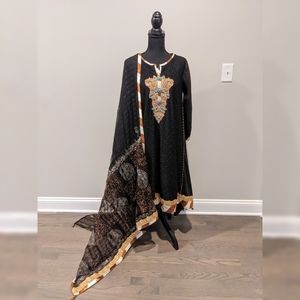 Women's Pakistani Indian 3-Piece Salwar Kameez - Black, Medium